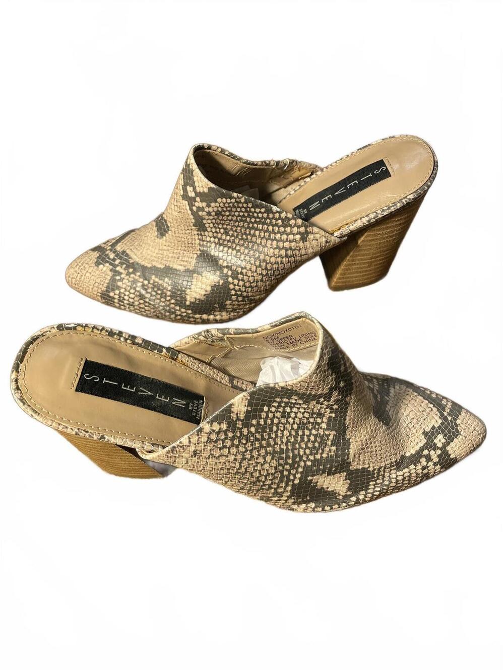 Steve Madden Block Heel Mules Shoes Women's 8.5 Snake Print - Picture 7 of 9